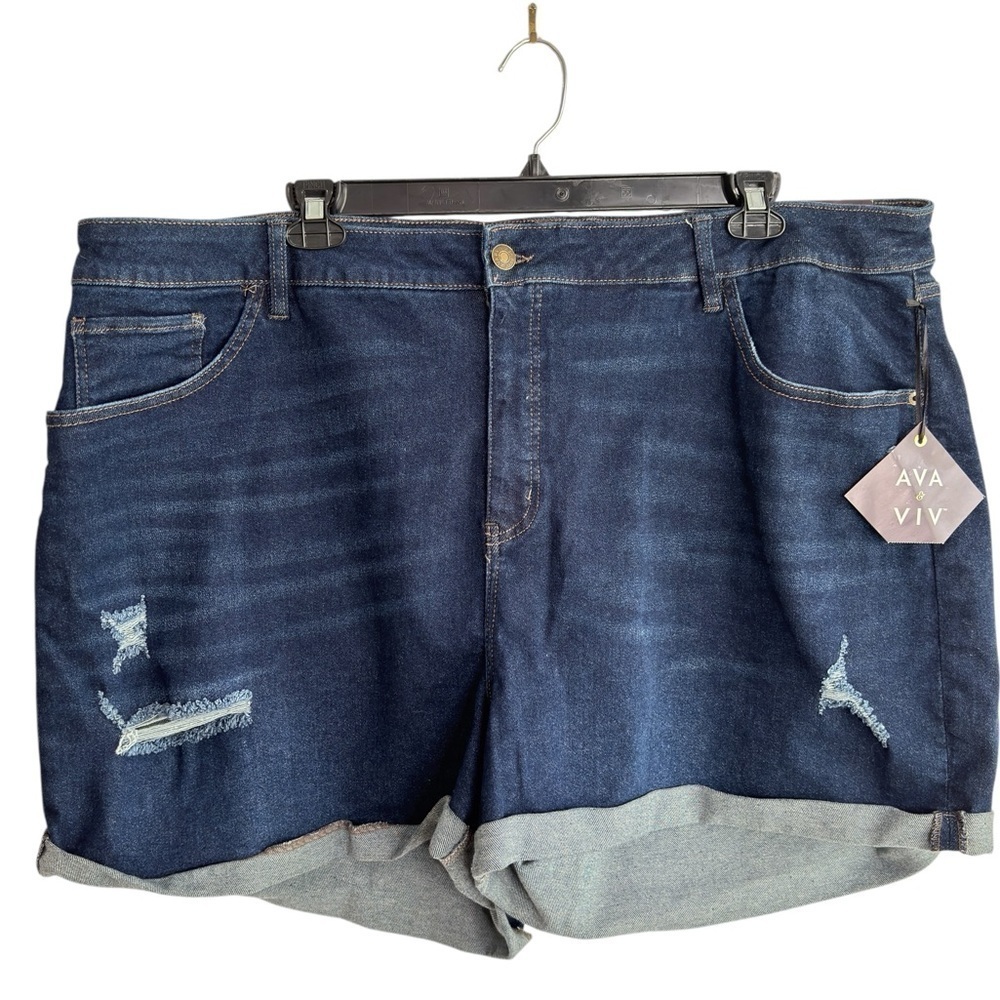 Ava & Viv Womens Plus Sz 26W Stretch Denim Jean Shorts High-rise Midi Distressed